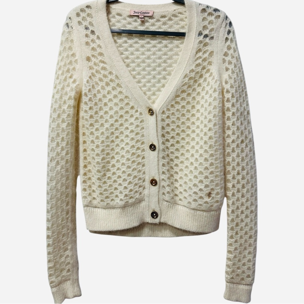 Juicy Couture Rabbit Hair Textured Knit Cardigan Cream XS Y2K Archive